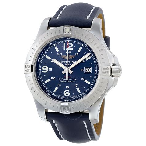 breitling colt blue dial blue leather men& 39|Breitling 42mm colt.